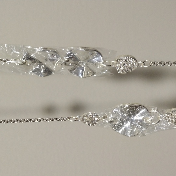 Women's Polished Silver tone & Rhinestone Disc Design Long Necklace, 38-inch - Picture 4 of 5